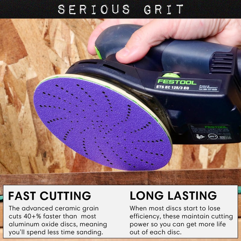 Serious Grit 6-Inch 80 Grit Ceramic Multi-Hole Hook & Loop Sanding Discs - Advanced Grain for Fast Cutting & Long Life - Film-Backed Universal Fit Sandpaper for 6-in Sanders - 50 Pack Box - Image 5