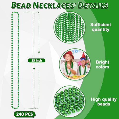 EOBOH St Patricks Day Necklaces 240PCS Green Beads Necklaces Decorations 33 Saint Patricks Day Mardi Gras Xmas Necklace Party Favor Green Mardi Gras Beads Bulk for Wedding Birthday Holiday Parade Throw - Image 5