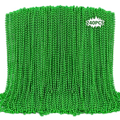 EOBOH St Patricks Day Necklaces 240PCS Green Beads Necklaces Decorations 33 Saint Patricks Day Mardi Gras Xmas Necklace Party Favor Green Mardi Gras Beads Bulk for Wedding Birthday Holiday Parade Throw - Image 1