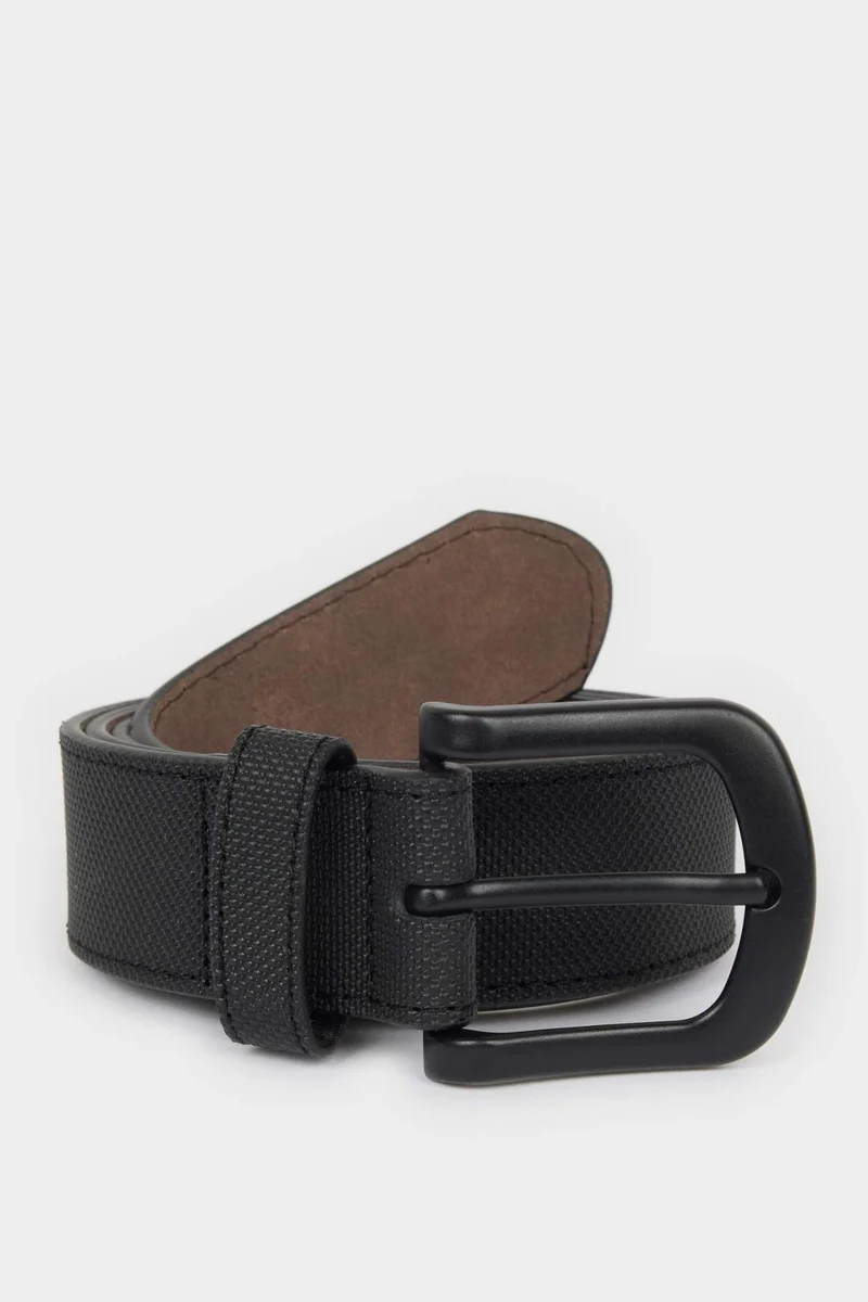 Man Oval Buckle Faux Leather Denim Belt