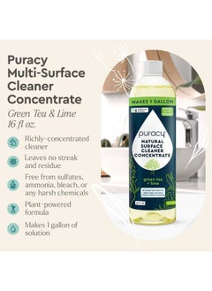 puracy 99.9% Natural All Purpose Cleaner Concentrate - Makes 128oz Multi Purpose Cleaner - Green Tea & Lime - Surface Cleaner, Floor Cleaner, Kitchen, Cleaner, Bathroom Cleaner - Cleaning supplies  - Image 2