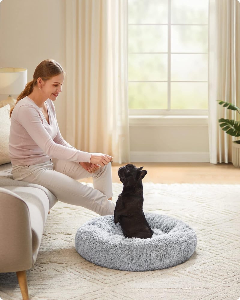 Feandrea Dog Bed, Donut Cat Bed, Fluffy Calming Pet Bed with Removable, Washable Cover, Soft Long Plush, 70 cm, Grey - Image 2