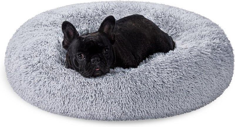Feandrea Dog Bed, Donut Cat Bed, Fluffy Calming Pet Bed with Removable, Washable Cover, Soft Long Plush, 70 cm, Grey - Image 1