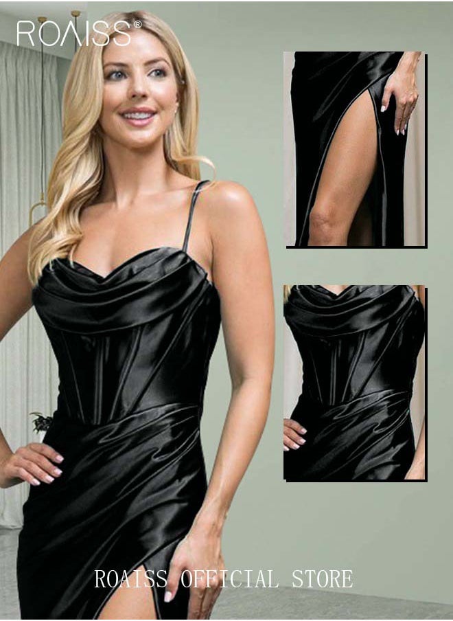 roaiss Banquet Party Dress for Women Evening Dresses Side Slit Backless Long-Length Prom Ball Gown Elegant High Waist Slim Dress  - Image 4