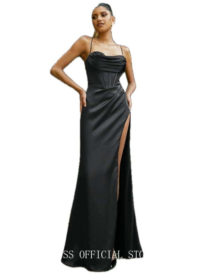 roaiss Banquet Party Dress for Women Evening Dresses Side Slit Backless Long-Length Prom Ball Gown Elegant High Waist Slim Dress  - Image 1