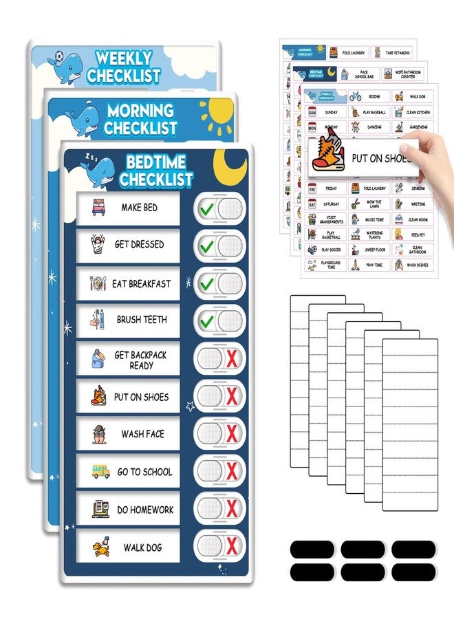 Boxveria Upgraded Slider 3 in 1 Bedtime/Morning/Weekly Routine Chart for Kids, Magnetic Chore Chart for Kids with 99 Stickers, Cute Visual Schedule for Kid - Image 1