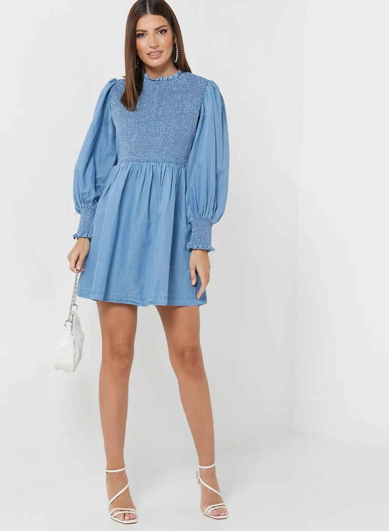 NASTY GAL Smocked Denim Mini Dress