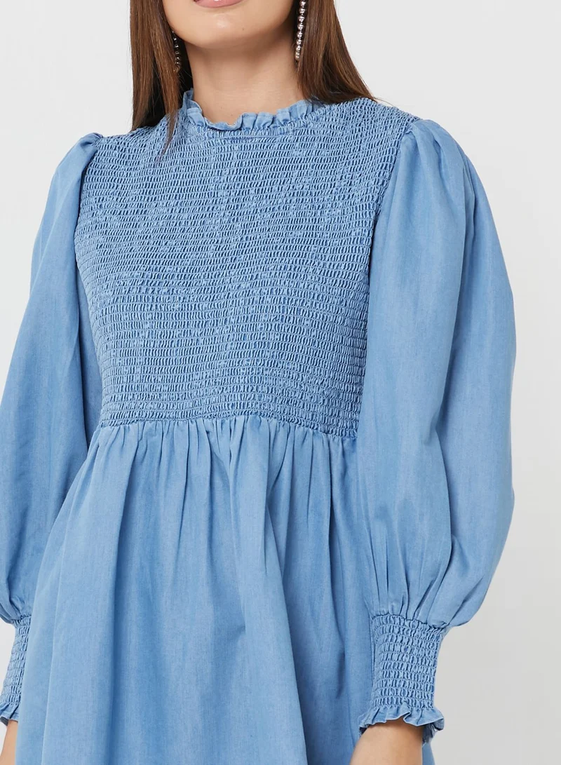 NASTY GAL Smocked Denim Mini Dress