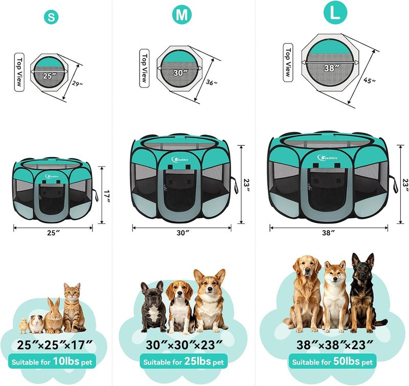 Siedihit Pink Puppy Playpen for Middle Dog Cat, Dogs Tent Crate Cage Indoor/Outdoor, Portable Pop Up Dog Kennel with Carrying Bag for Rabbits, Removable Top (Green, Medium) - Image 2