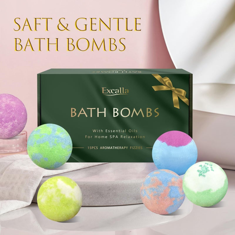 Excalla Bath Bombs for Women Gift Set, 15 Pcs Handmade Bubble Bathbombs, Shea & Coco Butter Dry Skin Moisturize, SPA Relaxing Gifts for Women & Men, Her, Girls, Wife, Birthday - Image 4
