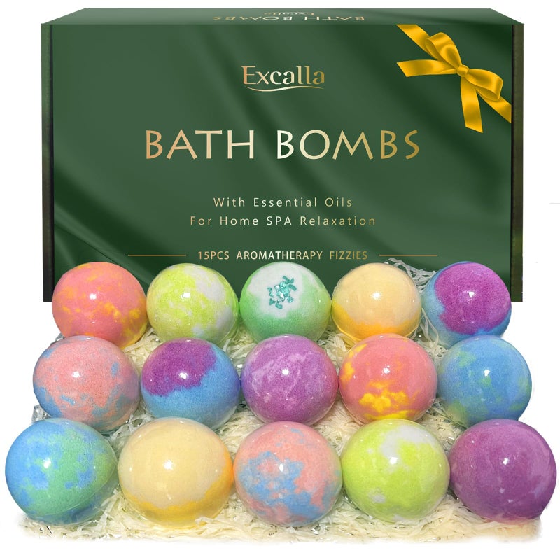 Excalla Bath Bombs for Women Gift Set, 15 Pcs Handmade Bubble Bathbombs, Shea & Coco Butter Dry Skin Moisturize, SPA Relaxing Gifts for Women & Men, Her, Girls, Wife, Birthday - Image 1