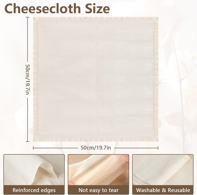 MOXYOY 2 Pcs Hemmed Cheese Cloths for Straining Reusable,50 * 50 cm Cheesecloth,Cotton Cloth Food Strainer,100% Unbleached Pure Cotton Ultra Fine Cheesecloth for Baking,Cooking,Homemade Cheese,Butter - Image 2
