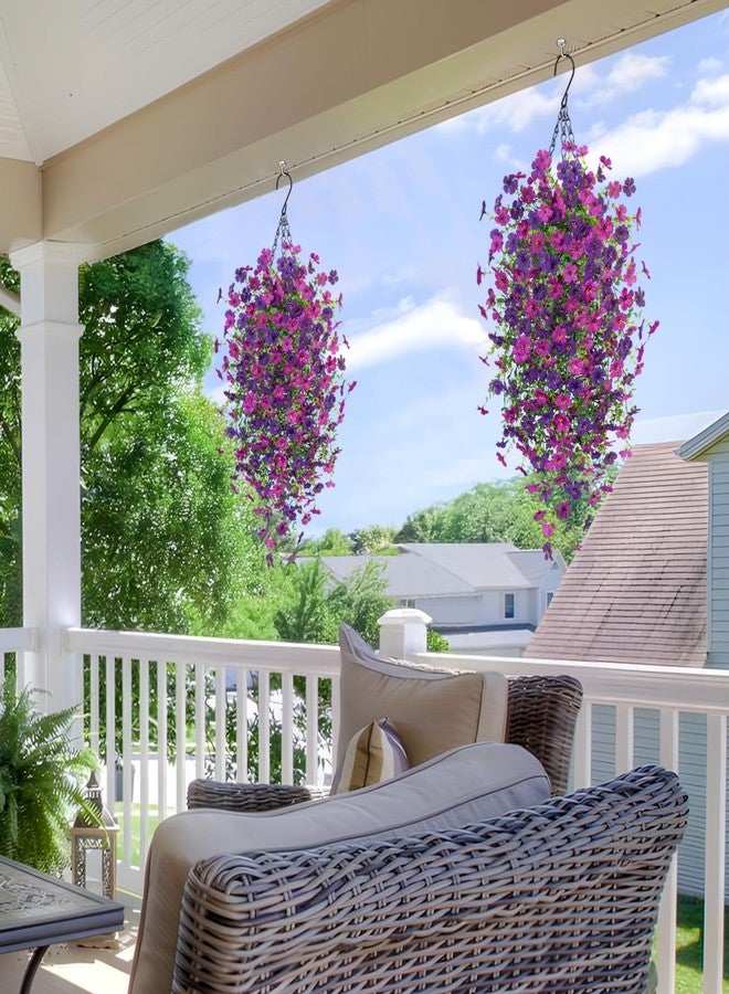 Hrobek Artificial Fake Hanging Plants Flowers for Spring Outdoor Outside Decor, Faux Mums Silk Realistic Flower, 2 Pcs UV Resistant Look Real Plastic Decorations for Porch Home Patio Balcony Yard - Image 4