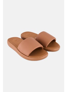 Women Iqushion D-Lux Slip On Slides, Tan