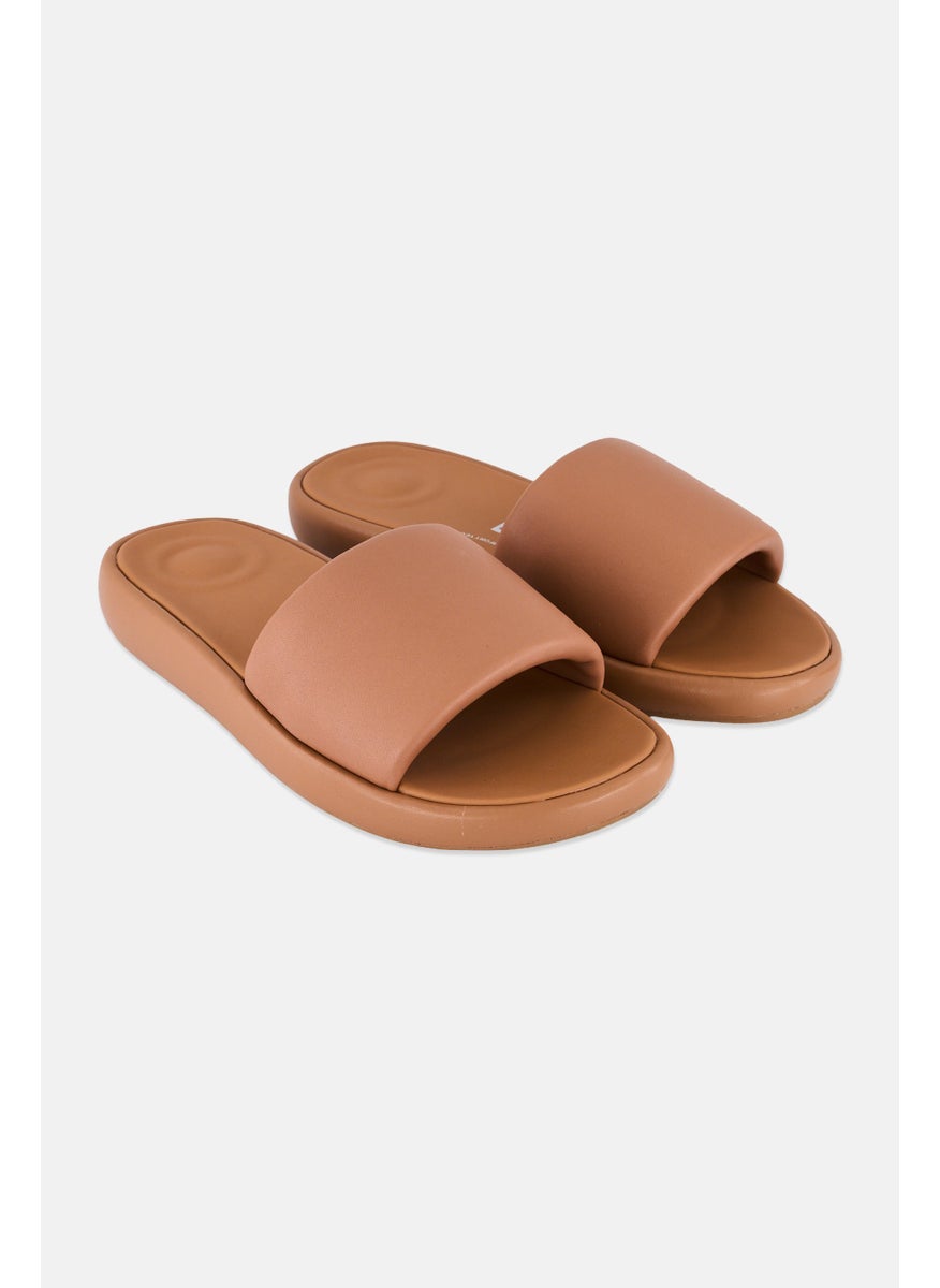 FitFlop - Women Iqushion D-Lux Slip On Slides, Tan - Image 1