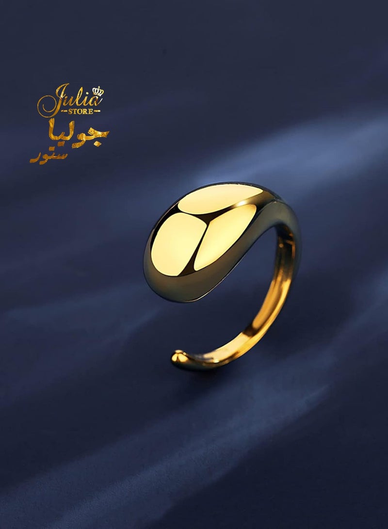 Julia Store 18K Gold Plated Stainless Steel Adjustable Open Chunky Dome Trendy Dainty Elegant Best Selling Vintage Stackable Bold Statement Band Fashion Simple Ring Jewelry  - Image 1