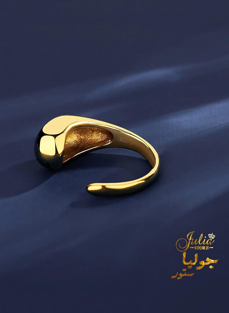 Julia Store 18K Gold Plated Stainless Steel Adjustable Open Chunky Dome Trendy Dainty Elegant Best Selling Vintage Stackable Bold Statement Band Fashion Simple Ring Jewelry  - Image 5