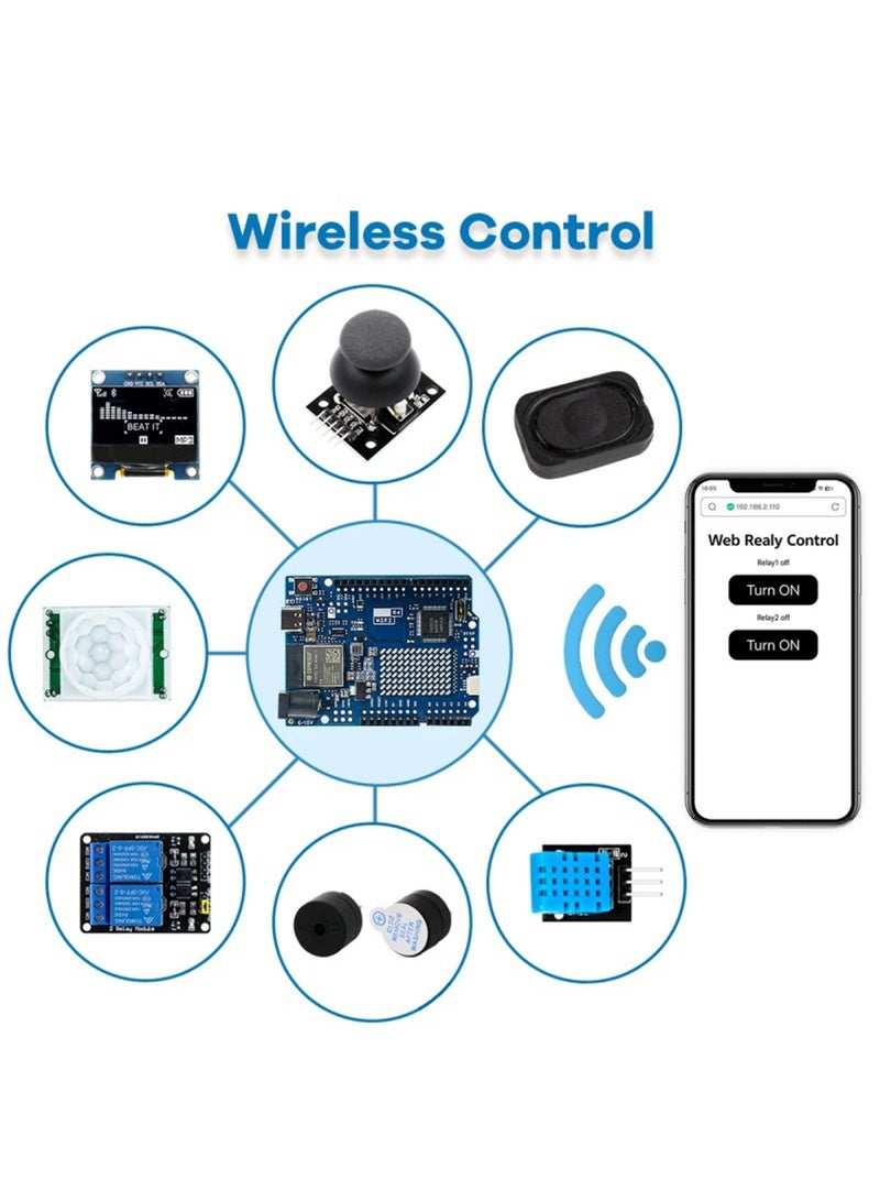 هاوهان عدة أردوينو، مجموعة البدء بـ UNO R4 WIFI - شاشة OLED بحجم 0.96 بوصة، وحدة درجة الحرارة والرطوبة DHT11، مستشعر الحركة PIR HC-SR501، للمبتدئين في مشاريع أردوينو R4 WIFI - Image 3