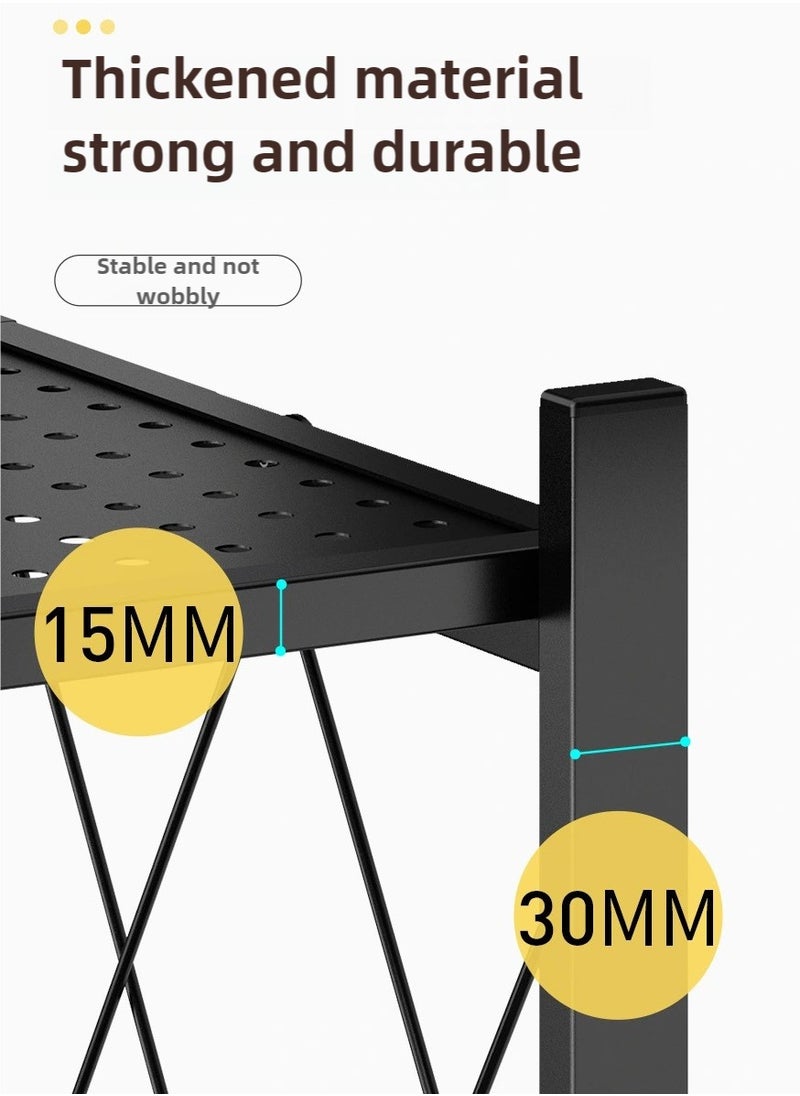 4 layer foldable storage rack with wheels, 4 tier foldable storage rolling shelf, no assembly, large capacity rack for Garage, Kitchen, Basement, Pantry, living room, bedroom, Black