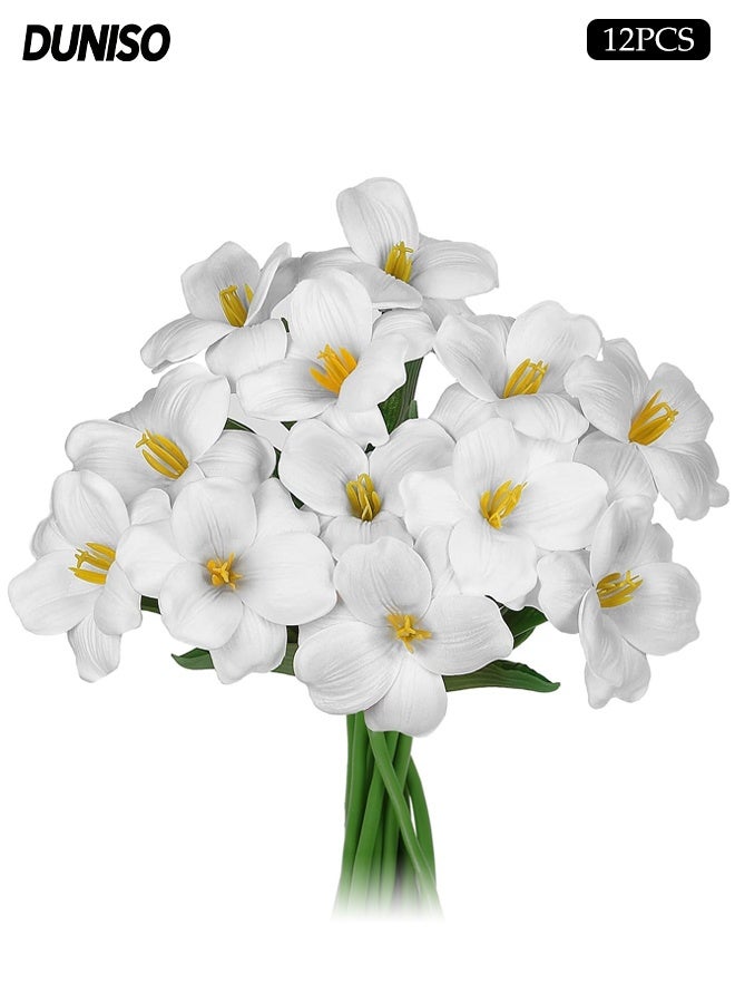 DUNISO 12 قطعة من الزهور الاصطناعية، باقة زهور التوليب الاصطناعية المتفتحة بالكامل، زهور مزيفة لتزيين مراكز الطاولات في المنزل، الحفلات، الزفاف، هدايا عيد الأم، الزينة (بيضاء) - Image 1
