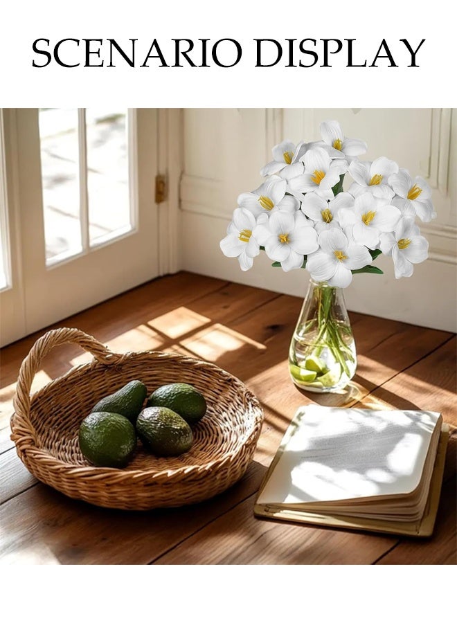 DUNISO 12 قطعة من الزهور الاصطناعية، باقة زهور التوليب الاصطناعية المتفتحة بالكامل، زهور مزيفة لتزيين مراكز الطاولات في المنزل، الحفلات، الزفاف، هدايا عيد الأم، الزينة (بيضاء) - Image 3