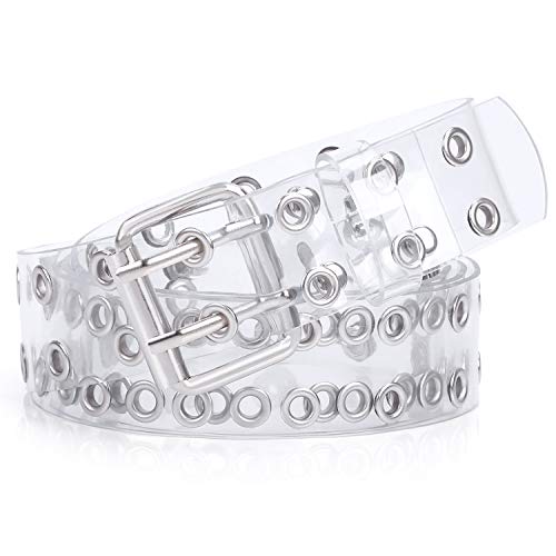 WERFORU Ladies Clear Double Grommet Belts With Holes for Teens Girls Transparent Punk Waist Belts for Jeans Shorts Thanksgiving Day(pants size below 35”,silver) - Image 1