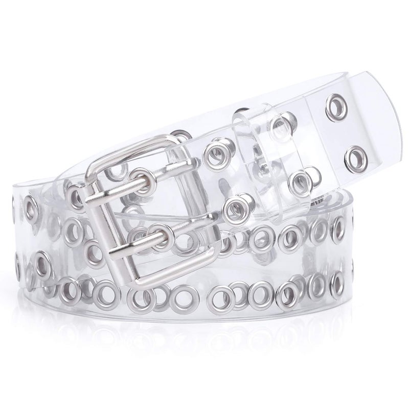 WERFORU Ladies Clear Double Grommet Belts With Holes for Teens Girls Transparent Punk Waist Belts for Jeans Shorts Thanksgiving Day(pants size below 35”,silver) - Image 5