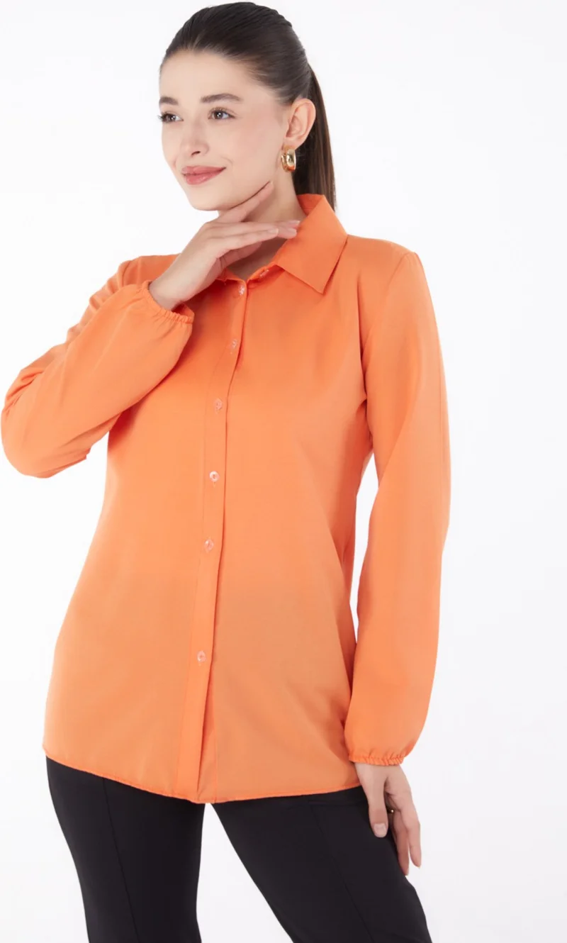 Tofisa Plain Shirt Collar Women's Orange Shirt - 13249