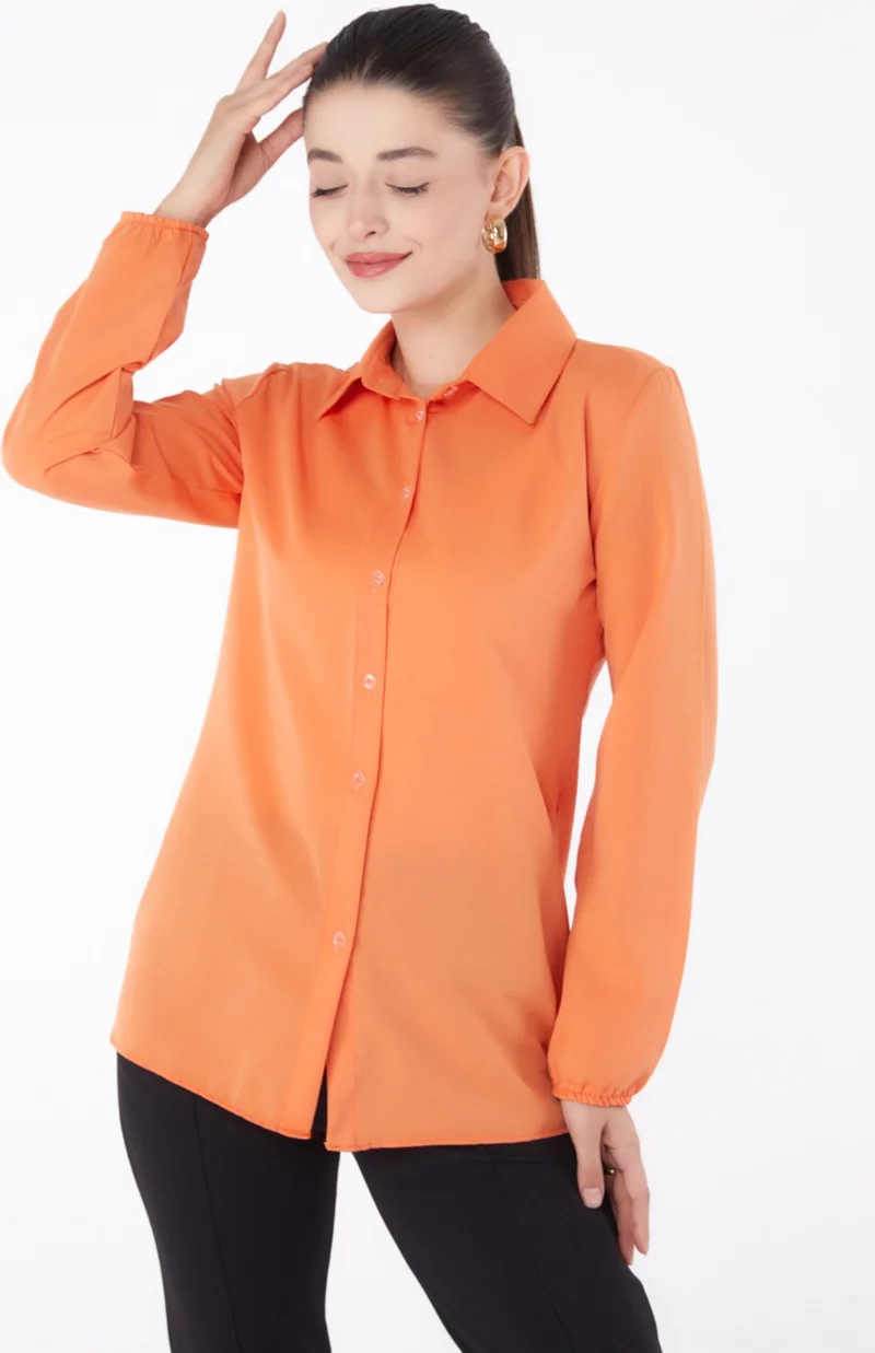 Tofisa Plain Shirt Collar Women's Orange Shirt - 13249