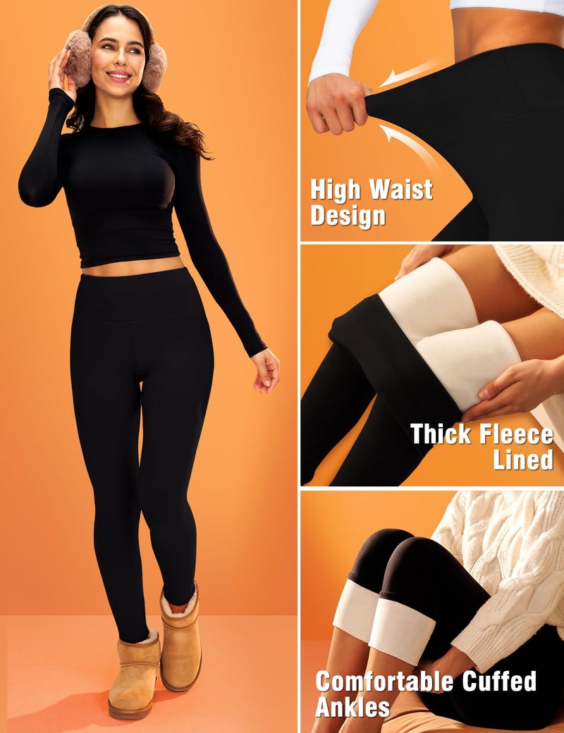 COOLOVER 2 Pack Fleece Lined Leggings Women Tummy Control High Waisted Workout Winter Warm Soft Yoga Pants - Image 4