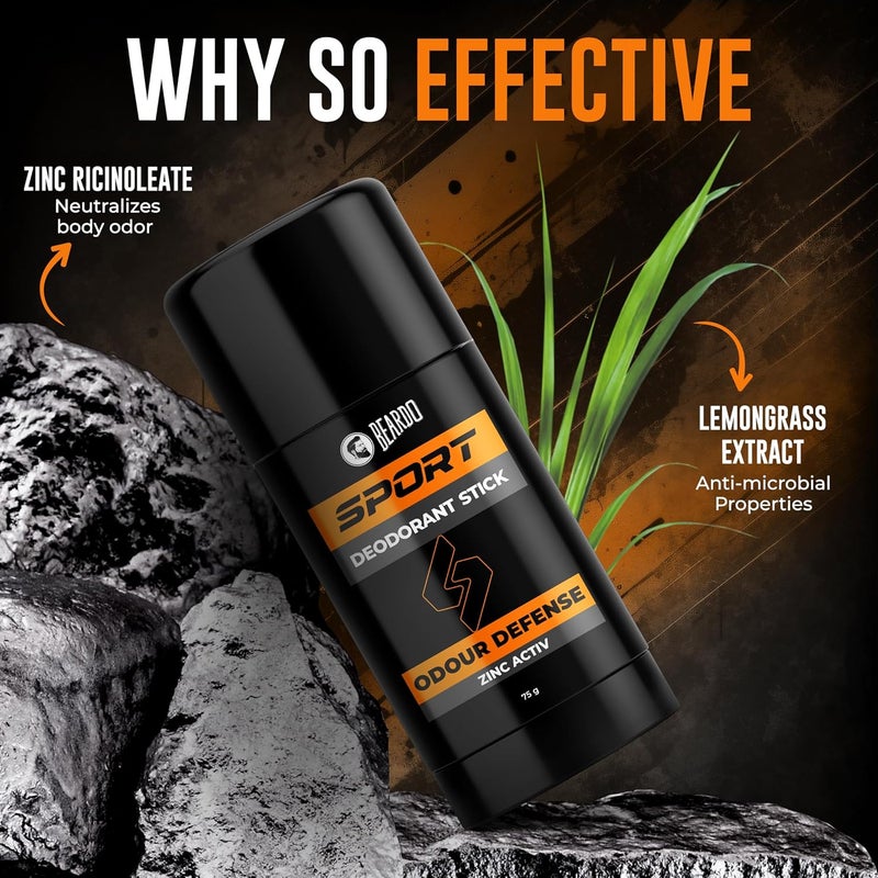 BEARDO Beardo Sport Deodorant Stick 75gm  Energizing Fragrance  Odour Defense  ZINC Active Stick Deodorant for Men  Underarm Roll On  Roll on Deodorant Stick for Man - Image 3