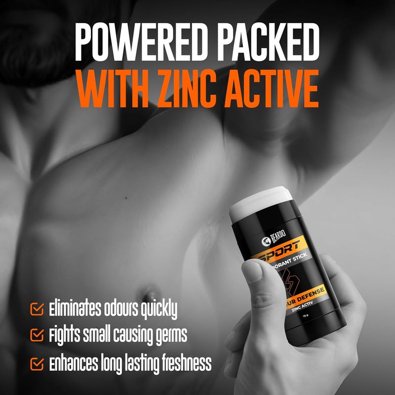 BEARDO Beardo Sport Deodorant Stick 75gm  Energizing Fragrance  Odour Defense  ZINC Active Stick Deodorant for Men  Underarm Roll On  Roll on Deodorant Stick for Man - Image 4