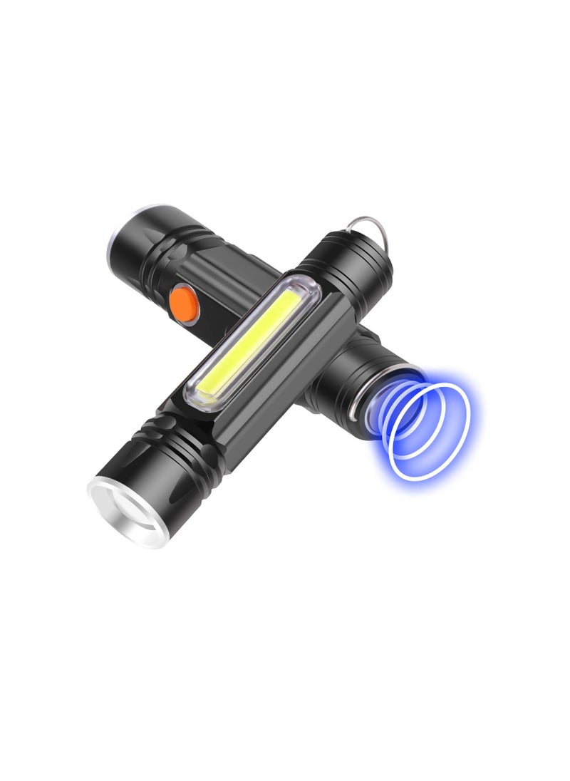 SYOSI - Flashlight, High Lumens Rechargeable Zoomable, LED USB Small Flashlight with Magnetic Tail, Super Bright Flash Light, 4 Lights Modes, COB Wrok Light, Pocket Pen Flashlihght, for Hiking (2PCS) - Image 1