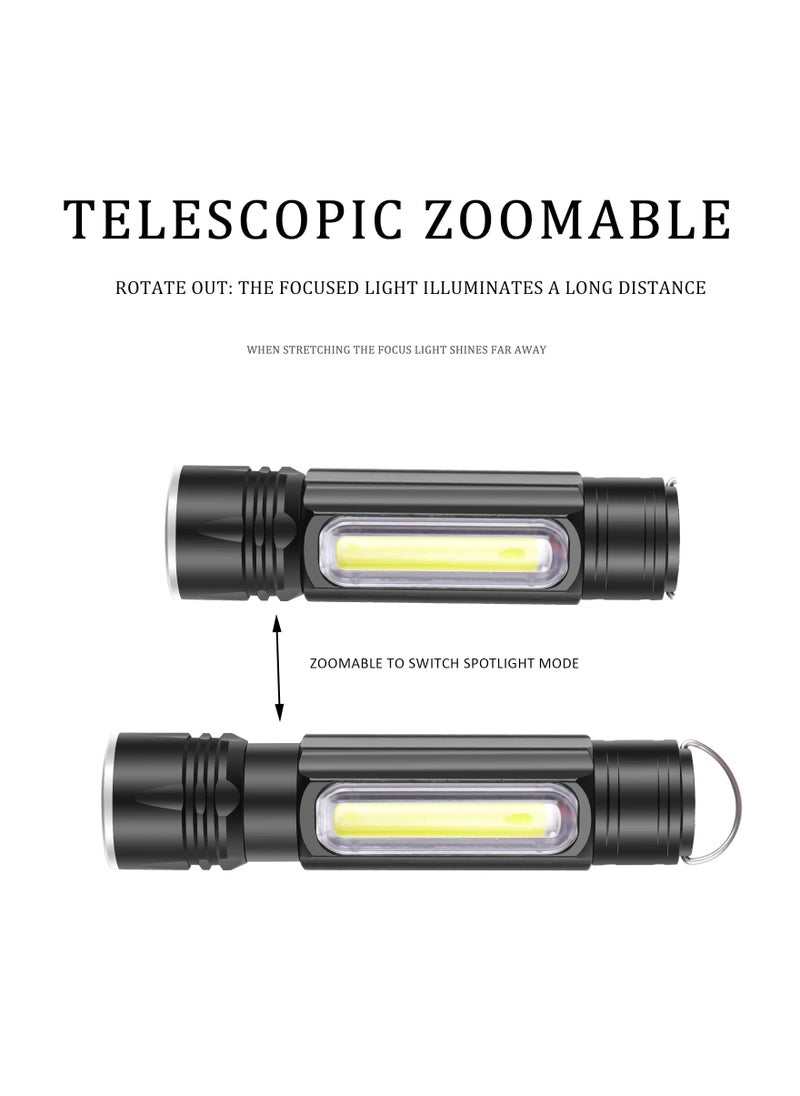 SYOSI - Flashlight, High Lumens Rechargeable Zoomable, LED USB Small Flashlight with Magnetic Tail, Super Bright Flash Light, 4 Lights Modes, COB Wrok Light, Pocket Pen Flashlihght, for Hiking (2PCS) - Image 1