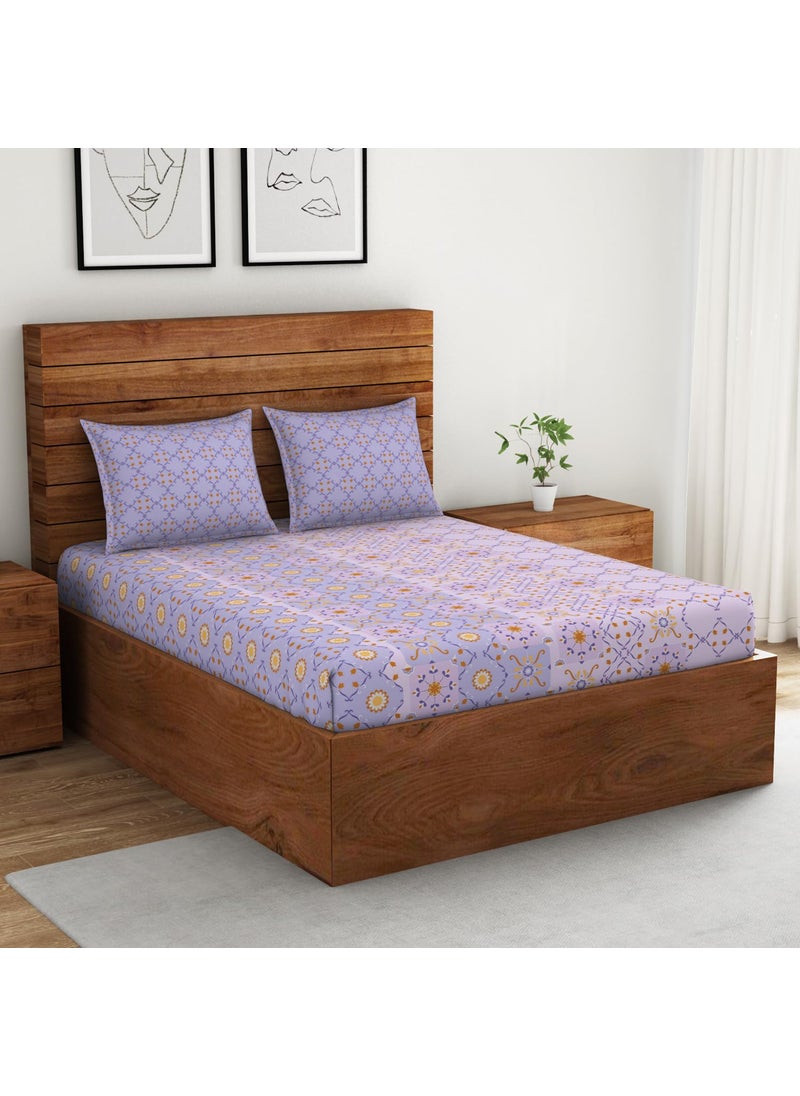 SPACES Spaces 100 Cotton Double Bedsheet 224 Cm X 254 Cm 43 Cm X 68 Cm 132 Tc Percale Geometric Bedsheet Pillow Covers Set Orchid Ice Morroccan  - Image 2