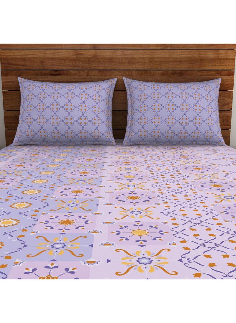 SPACES Spaces 100 Cotton Double Bedsheet 224 Cm X 254 Cm 43 Cm X 68 Cm 132 Tc Percale Geometric Bedsheet Pillow Covers Set Orchid Ice Morroccan  - Image 4