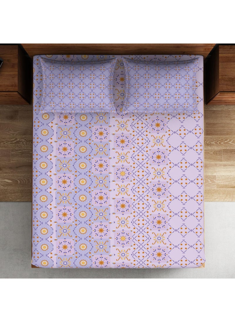 SPACES Spaces 100 Cotton Double Bedsheet 224 Cm X 254 Cm 43 Cm X 68 Cm 132 Tc Percale Geometric Bedsheet Pillow Covers Set Orchid Ice Morroccan  - Image 3