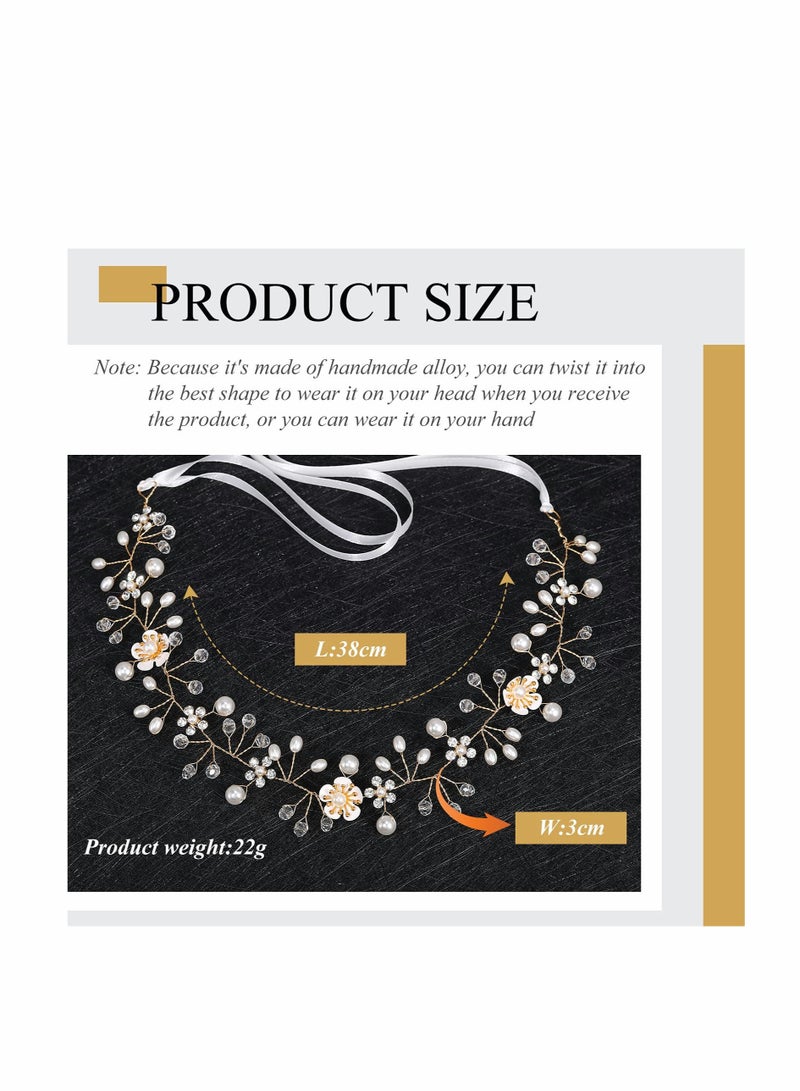 SOLARAE Crystal Pearl Headband, Pearl Flower Headpiece Wedding Bridal Hair Vine Rhinestone Hair Vine Silver Leaf Crystal Hair Band Hair Accessories for Women Girls Bridesmaids Wedding Parties - Image 2
