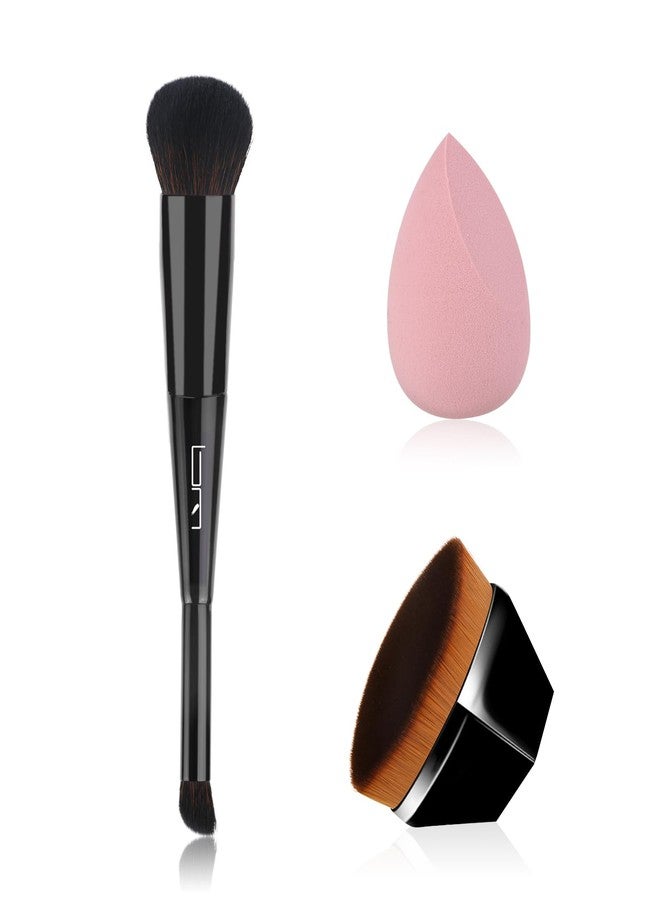 Brush Master S50 3-Piece Makeup Brush and Sponge Set for Flawless Application - Includes Foundation Brush, Blending Sponge, and Dual End Kabuki&Concealer Brush - Image 1