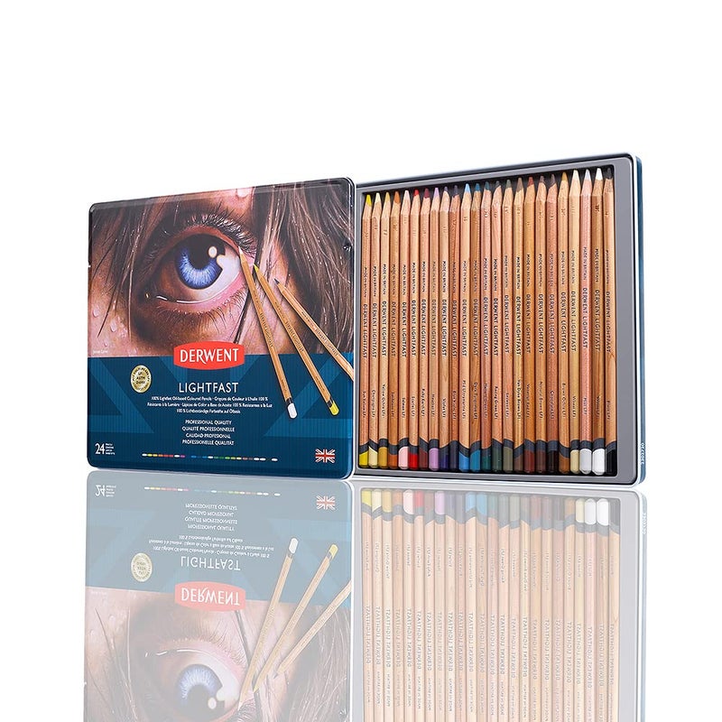 Derwent Lightfast Colour Pencils 4mm Round Premium Core Strength Creamy Texture Ideal For Fine Art Drawing Colouring Professional Quality 2302720 Set of 24 - Image 1