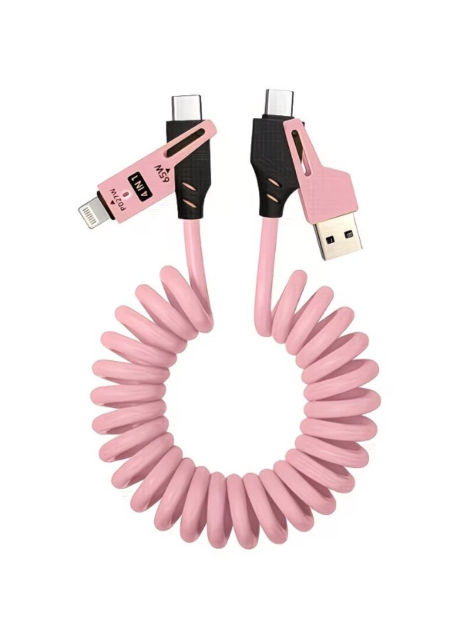 فوسيبورو كابل شحن سريع 4 في 1 للمركبة بزنبرك، أقصى قوة 65 واط، USB-C متعدد الوظائف، كابل بيانات عالي السرعة للشحن، شحن سريع لهواتف آيفون 16-5، لهواتف سامسونج S25/S24/S23 ألترا - Image 1