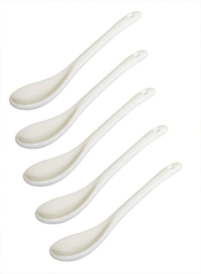 Yuauy 5 pcs Porcelain Egg Spoons Ceramic Spoons 5 inch Coffee Dessert Yogurt Tea milky tea - Image 1