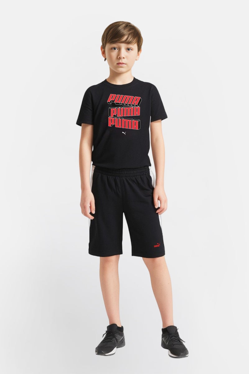 PUMA Kids Boy 2 Pcs Sportswear Fit Short Sleeve Top And Bottom Outdoor Set, Black - Image 1