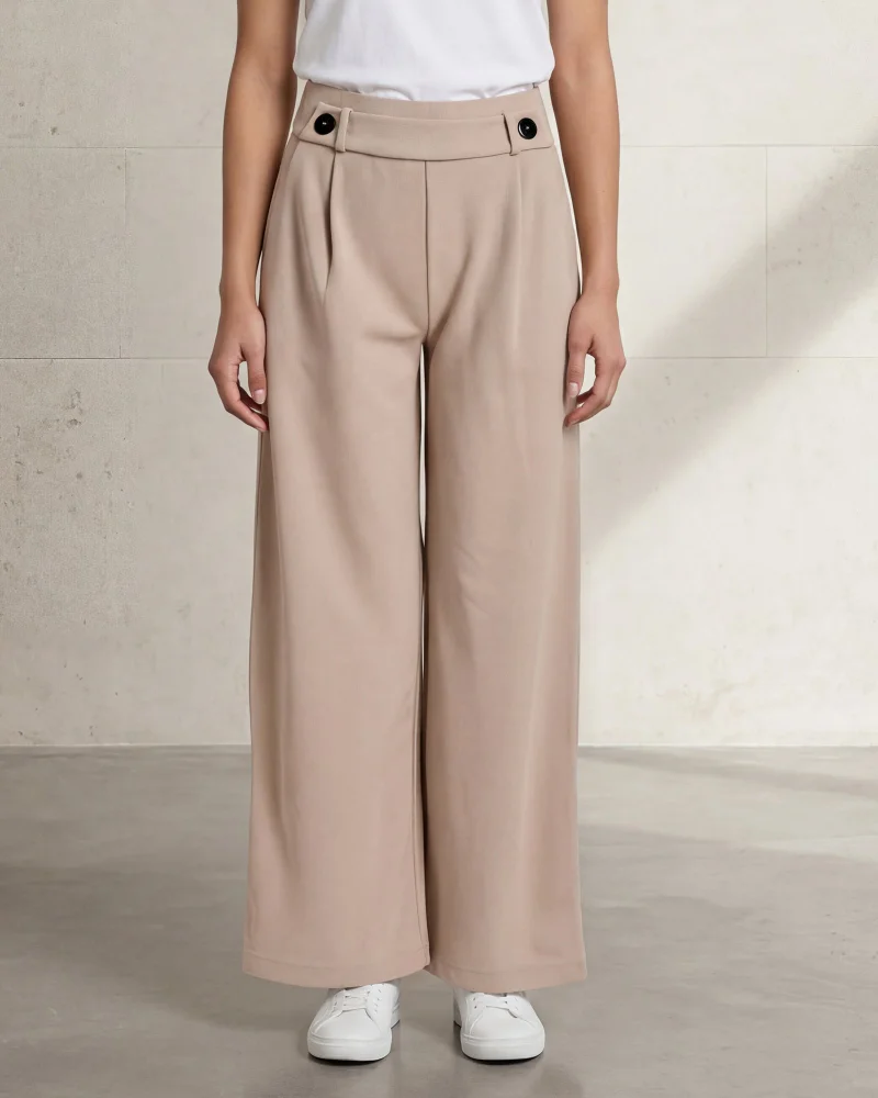 REDTAG Women Beige Pleated Wideleg Knitted Trousers