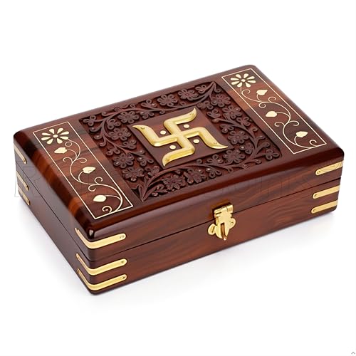 RGrandsons Handmade Wooden Jewellery Box for Women Jewel Organizer Hand Carved with Intricate Carvings Gift Items - Om Design (Size: 8.0x5.0_ 卐) - Image 5