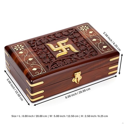RGrandsons Handmade Wooden Jewellery Box for Women Jewel Organizer Hand Carved with Intricate Carvings Gift Items - Om Design (Size: 8.0x5.0_ 卐) - Image 2