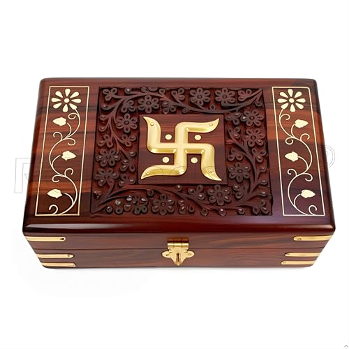 RGrandsons Handmade Wooden Jewellery Box for Women Jewel Organizer Hand Carved with Intricate Carvings Gift Items - Om Design (Size: 8.0x5.0_ 卐) - Image 4