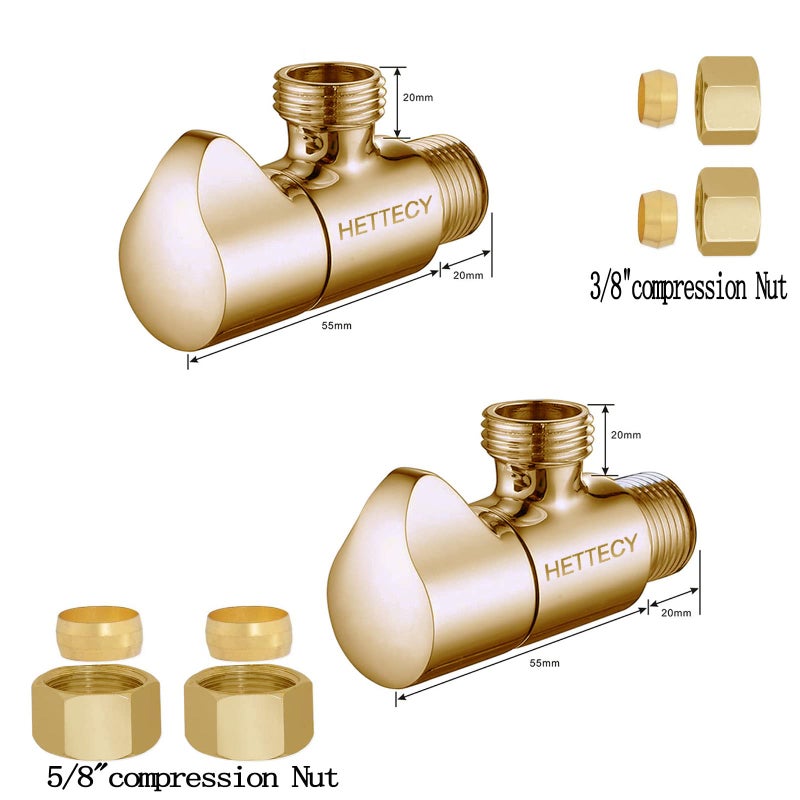 Generic Angle Stop Valve 1/2" Nominal (5/8'' OD) Comp x 3/8'' OD Comp 1/4 Turn Chrome Brass Angle Valve Water Shut Off Valve Faucet Valve (2 Pack)  - Image 2