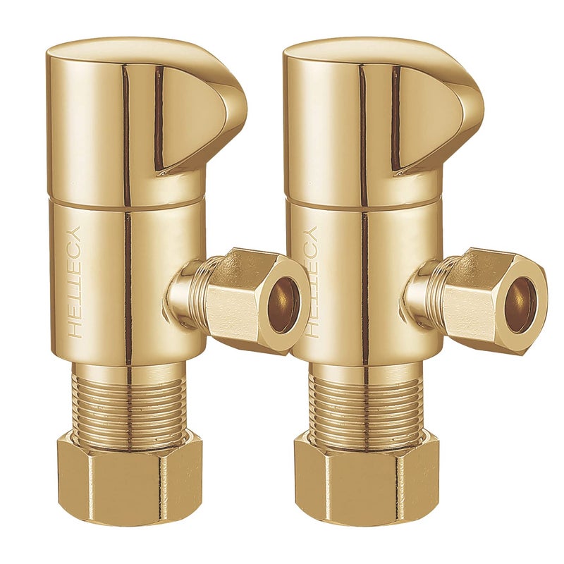 Generic Angle Stop Valve 1/2" Nominal (5/8'' OD) Comp x 3/8'' OD Comp 1/4 Turn Chrome Brass Angle Valve Water Shut Off Valve Faucet Valve (2 Pack)  - Image 1