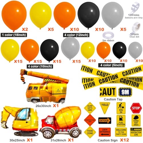 SNLN 151Pcs Construction Party Decorations Birthday Supplies Construction Balloon Arch Caution Tape Caution Sticker Truck Foil Balloon Boy Kid Build Theme Birthday Party Decoration - Image 5